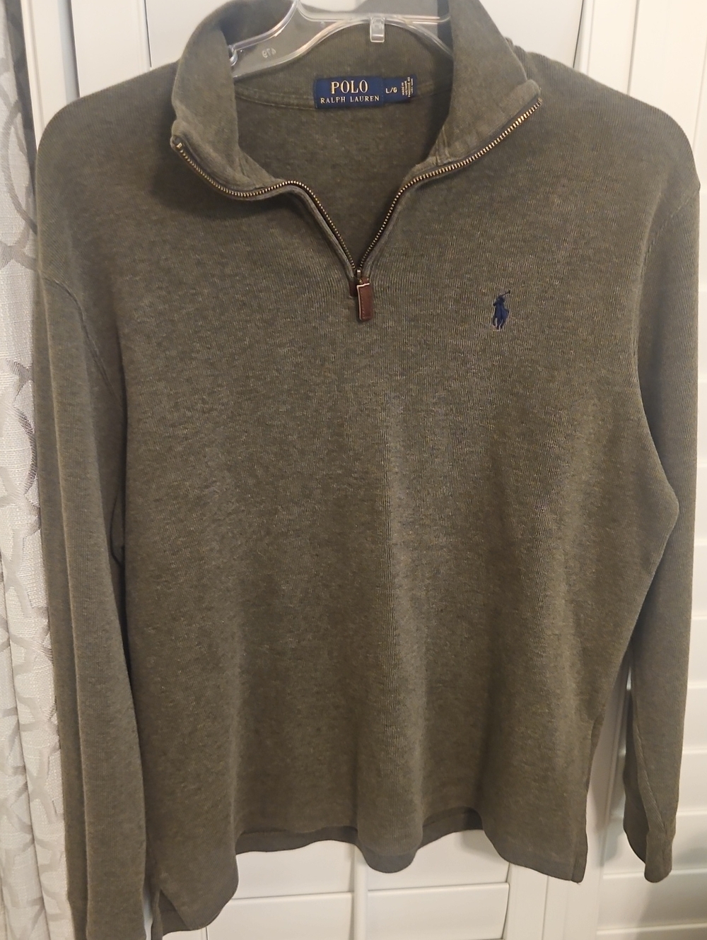 Polo by Ralph Lauren Olive Green Quarter-Zip Sweater with Navy Pony